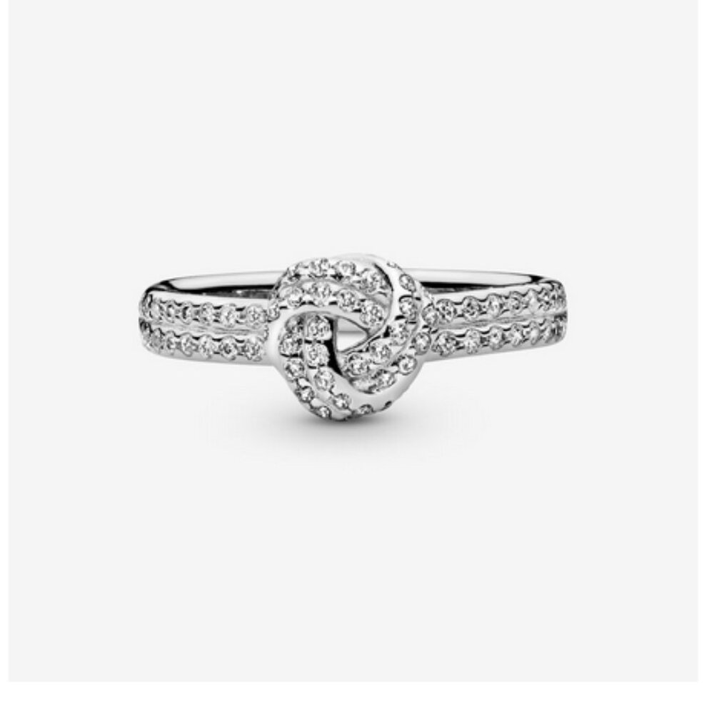 PANDORA Love knot sparkling silver ring with cubic zirconia NIB Size 7